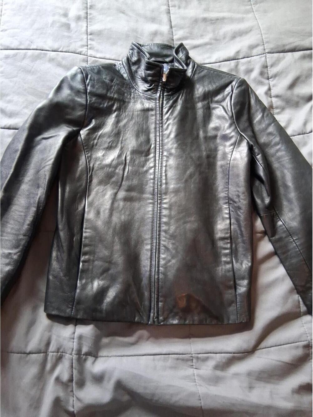 Ann Taylor Genuine Black Soft Leather Full Zip Front Jacket  Size S  lined Y1